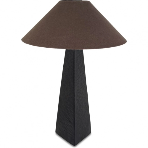 Dorsey Table Lamp in Black Hammered Metal & Brown Fabric