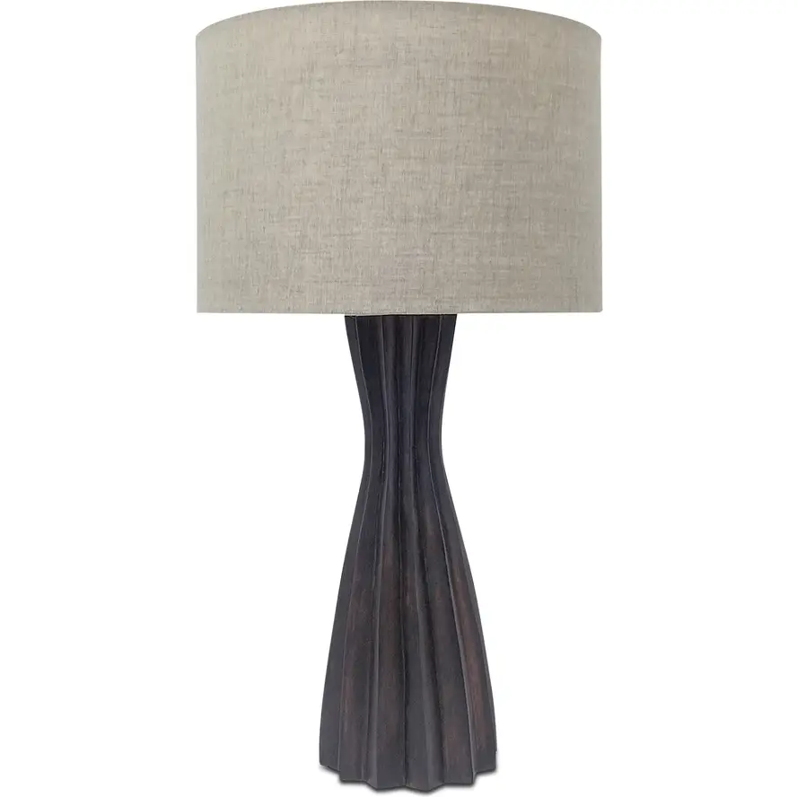 Sabrina Table Lamp in Brown Wood & Linen
