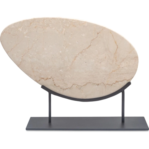 Galen Sculpture in Botticino Beige Marble & Black Steel