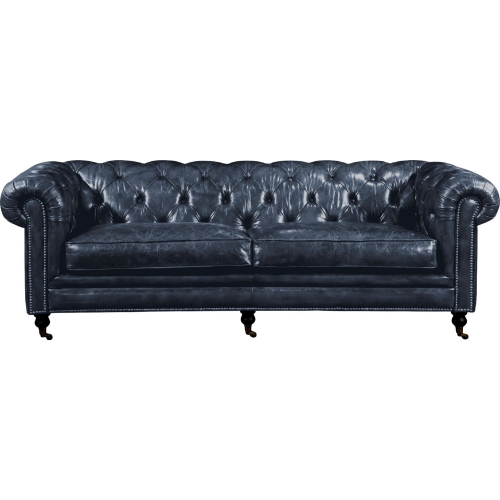 Birmingham Sofa in Tufted Black Rustic Top Grain Leather with Nailhead Trim