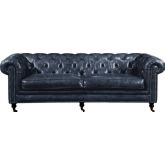 Birmingham Sofa in Tufted Black Rustic Top Grain Leather with Nailhead Trim