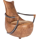 Carlisle Club Chair in Light Brown Distressed Top Grain Leather on Metal Frame