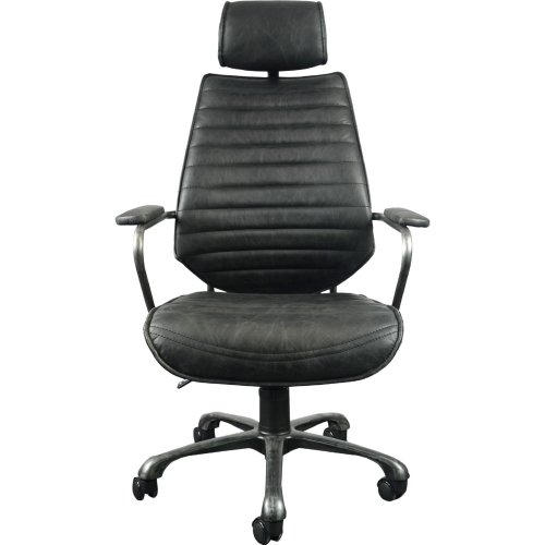Executive Office Chair in Black Top Grain Leather & Leatherette