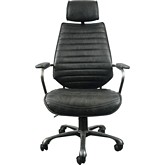 Executive Office Chair in Black Top Grain Leather & Leatherette