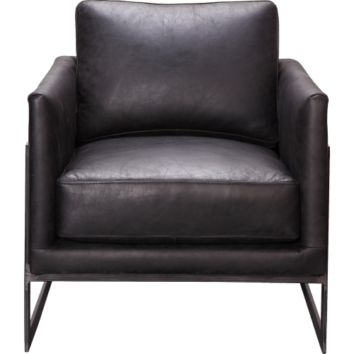 Luxe Club Chair in Black Top Grain Leather on Iron Legs