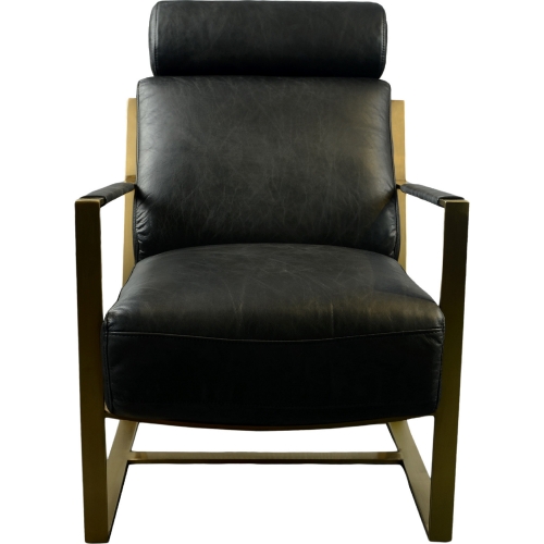 Paradiso Arm Chair in Black Top Grain Leather on Gold Stainless