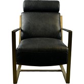 Paradiso Arm Chair in Black Top Grain Leather on Gold Stainless