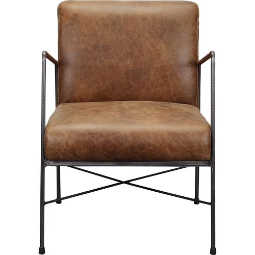Dagwood Arm Chair in Distressed Brown Top Grain Leather & Iron