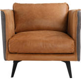 Messina Arm Chair in Cognac Leather with Fabric Back & Sides