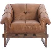 Bellos Accent Chair in Distressed Brown Top Grain Leather & Wood