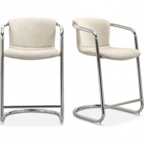 Freeman Counter Stool Blended Cream Fabric & Chrome (Set of 2)