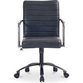 Roy Office Chair in Channel Seamed Black Leather Top Grain Leather