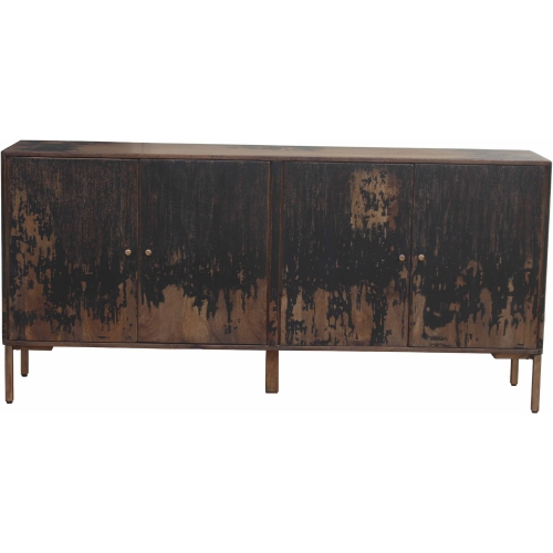 Artists Sideboard in Black Antiqued Finish Over Gold Mango Wood & Iron