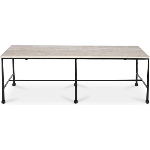 River Coffee Table in Beige Italian Botticino Marble & Hammered Black Metal