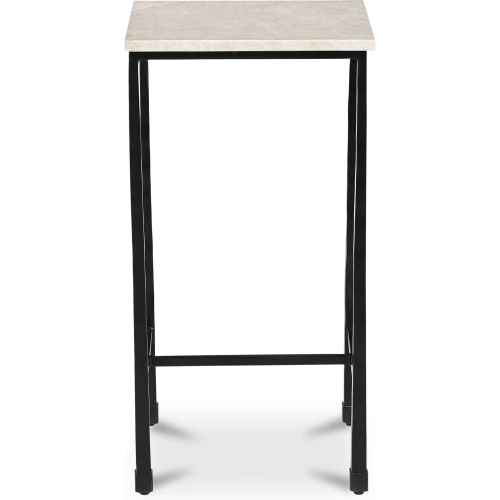 River Side Table in Beige Italian Botticino Marble & Hammered Black Metal
