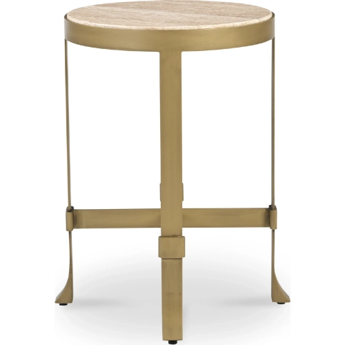 Holli Side Table in Beige Travertine & Antique Gold Metal