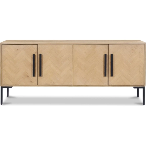 Fishbone Sideboard in Natural Finish Oak & Black Iron