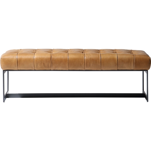 Wyatt Bench Tufted Tan Top Grain Leather & Iron