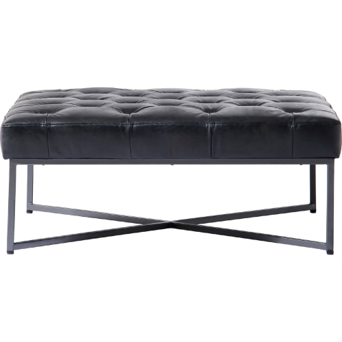 Emanuel Coffee Table in Tufted Black Top Grain Leather & Metal