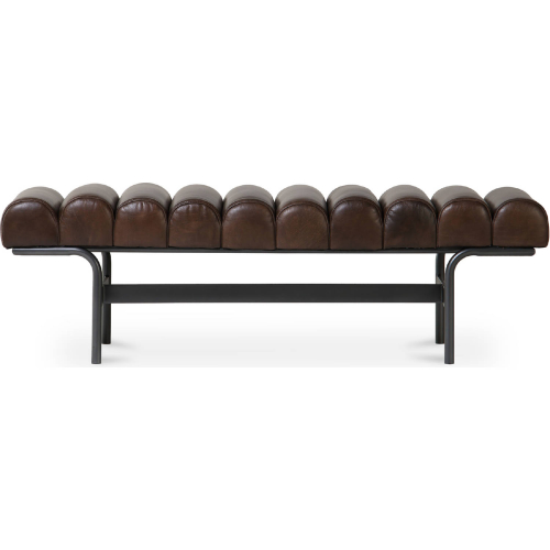 Harrison Bench in Channel Tufted Dark Brown Top Grain Leather & Iron