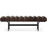 Harrison Bench in Channel Tufted Dark Brown Top Grain Leather & Iron