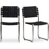 Moma Dining Chair in Black Top Grain Leather & Stainless Steel (Set of 2)