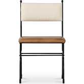 Posta Dining Chair in Brown Leather, Cream Fabric & Hammered Metal