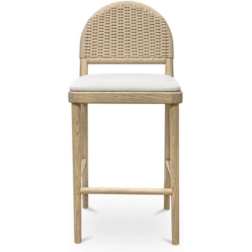 Claire Counter Stool in Natural Paper Cord, Wood & Beige Fabric