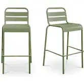 Kade Outdoor Bar Stool in Green Steel (Set of 2)