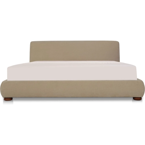 Beau King Lift Storage Bed in Warm Beige Textured Fabric