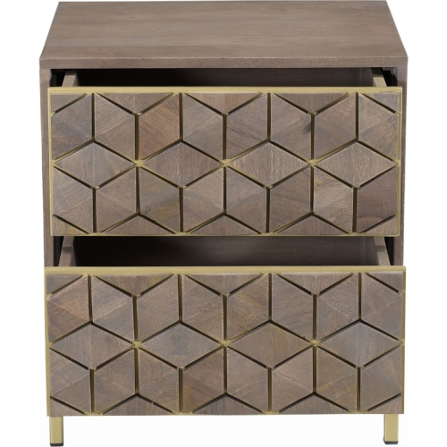 Corolla Nightstand in Grey Wash Wood & Brass