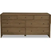 Riley 7 Drawer Dresser in Natural Finish Oak Wood