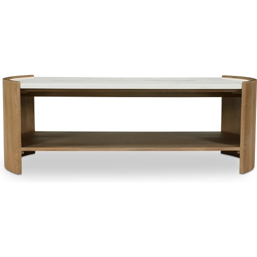 Fern Coffee Table in Natural Wood & White Banswara Marble