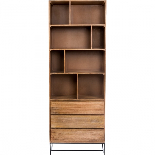 Colvin Bookcase with Drawers in Solid Mango Wood on Iron Base