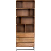Colvin Bookcase with Drawers in Solid Mango Wood on Iron Base