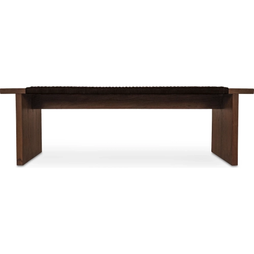 Merritt Outdoor Bench in Dark Brown Teak Wood & Poly Hyacinth