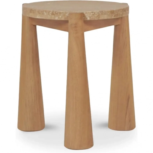 Pax Outdoor Side Table in Natural Travertine & Teak Wood