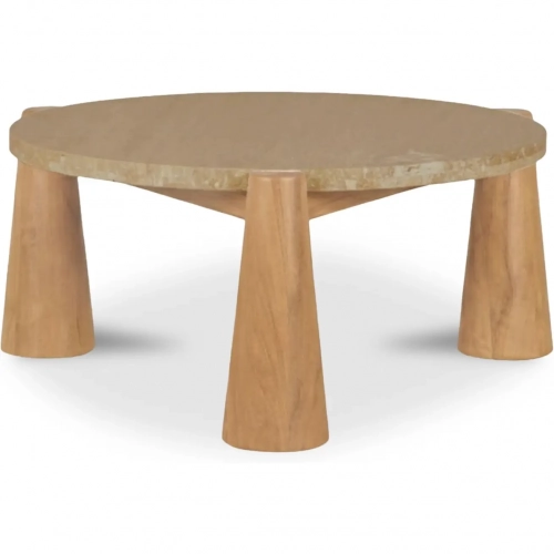 Pax Outdoor Coffee Table in Natural Travertine & Teak Wood