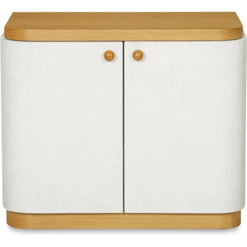 Simone Nightstand in Cream Fabric & Wood