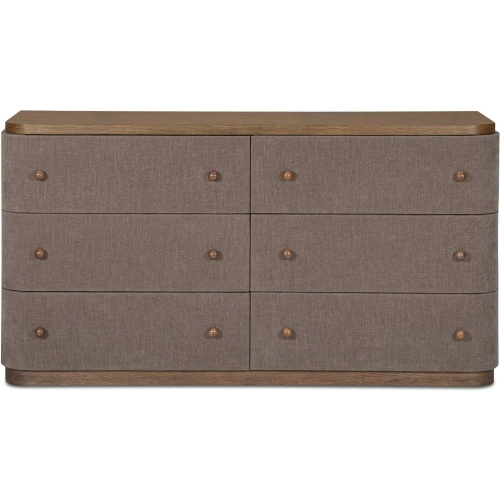 Simone 6-Drawer Dresser in Brown Fabric & Wood
