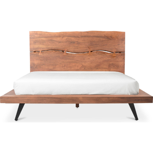Madagascar Queen Platform Bed in Organic Edge Acacia Wood & Steel