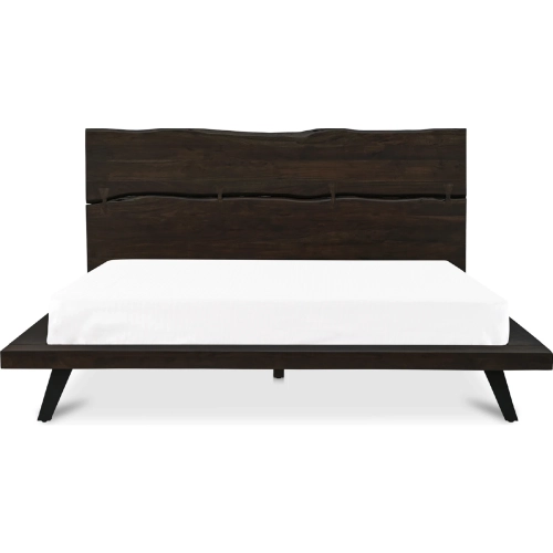 Madagascar King Platform Bed in Dark Brown Live Edge Acacia Wood & Metal