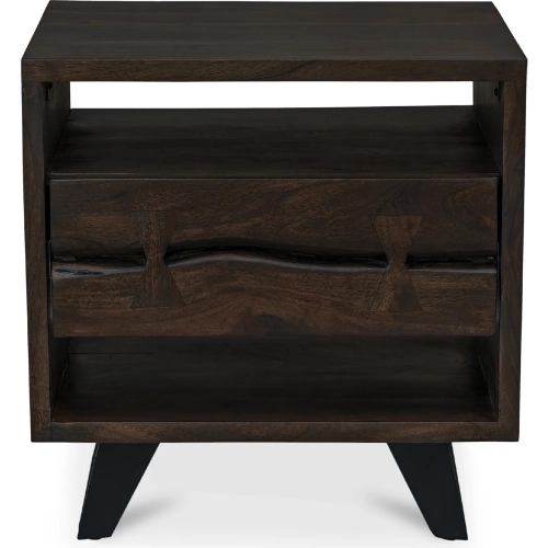 Madagascar Nightstand in Dark Brown Live Edge Acacia Wood & Metal