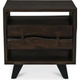Madagascar Nightstand in Dark Brown Live Edge Acacia Wood & Metal