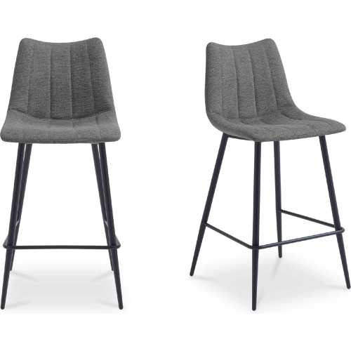 Alibi Counter Stool in  Dark Grey Fabric & Black Metal (Set of 2)