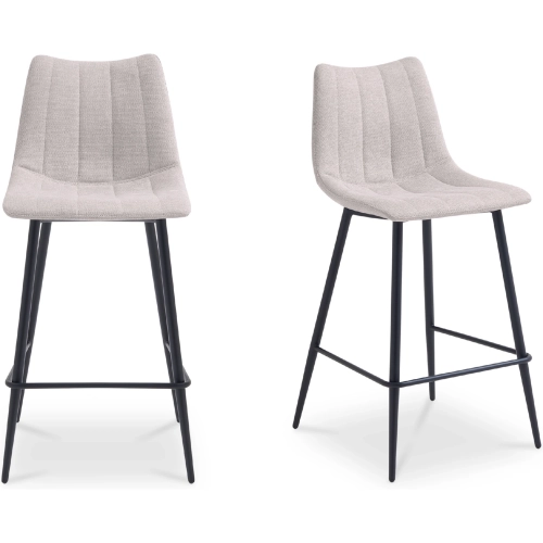 Alibi Counter Stool in Beige Fabric & Black Metal (Set of 2)
