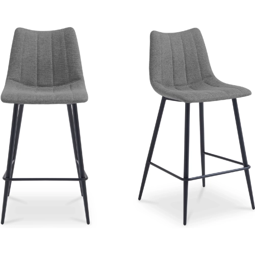 Alibi Bar Stool in Dark Grey Fabric & Black Steel (Set of 2)