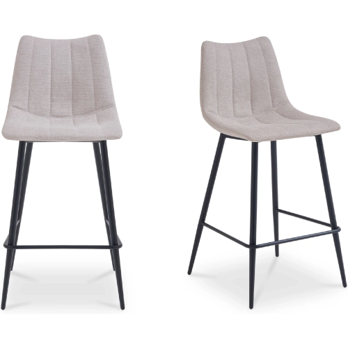 Alibi Bar Stool in Beige Fabric & Black Steel (Set of 2)