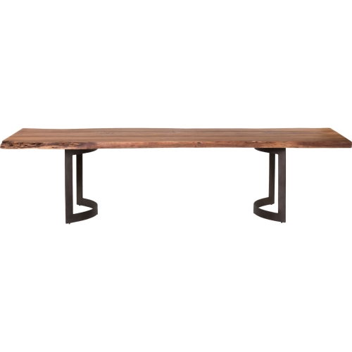 Bent 118" Dining Table with Smoked Solid Acacia Unfinished Edge Top on Iron Legs