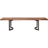 Bent 118" Dining Table with Smoked Solid Acacia Unfinished Edge Top on Iron Legs